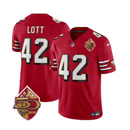 Men's San Francisco 49ers #42 Ronnie Lott Red 2023 F.U.S.E. 50th Patch Throwback Stitched Football Jersey