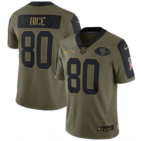 Men's San Francisco 49ers #80 Jerry Rice 2021 Olive Salute To Service Limited Stitched Jersey
