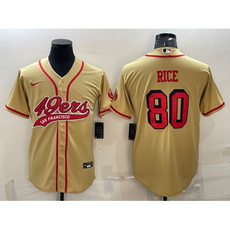 Men's San Francisco 49ers #80 Jerry Rice New Gold With Patch Cool Base Stitched Baseball Jersey