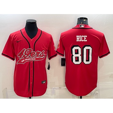 Men's San Francisco 49ers #80 Jerry Rice New Red With Patch Cool Base Stitched Baseball Jersey