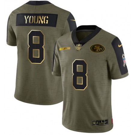 Men's San Francisco 49ers #8 Steve Young 2021 Olive Salute To Service Golden Limited Stitched Jersey