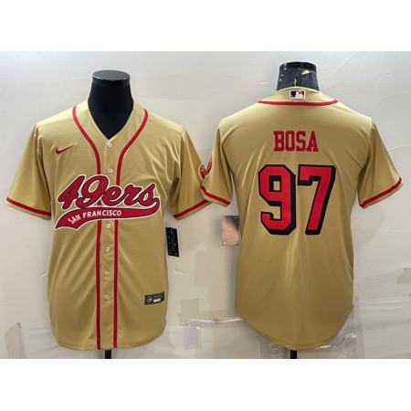 Men's San Francisco 49ers #97 Nick Bosa New Gold With Patch Cool Base Stitched Baseball Jersey