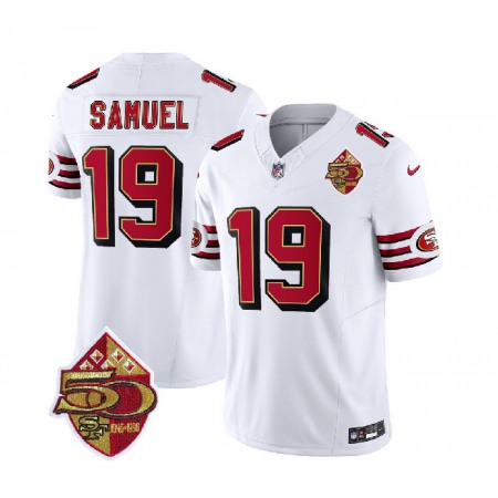 Men's San Francisco 49ers #19 Deebo Samuel White 2023 F.U.S.E. 50th Patch Throwback Stitched Football Jersey