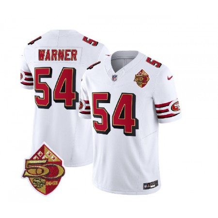 Men's San Francisco 49ers #54 Fred Warner White 2023 F.U.S.E. 50th Patch Throwback Stitched Football Jersey