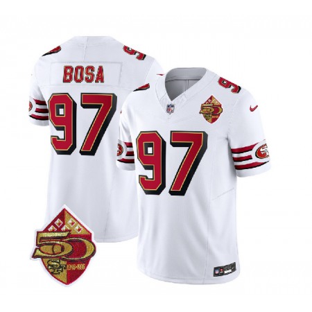 Men's San Francisco 49ers #97 Nick Bosa White 2023 F.U.S.E. 50th Patch Throwback Stitched Football Jersey