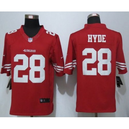 Nike 49ers #28 Carlos Hyde Red Team Color Men's Stitched NFL Limited Jersey