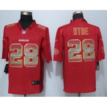 Nike 49ers #28 Carlos Hyde Red Team Color Men's Stitched NFL Limited Strobe Jersey