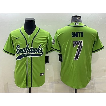 Men's Seattle Seahawks #7 Geno Smith Green With Patch Cool Base Stitched Baseball Jersey