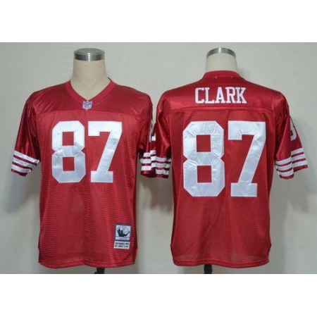 Mitchell And Ness 49ers #87 Dwight Clark Red Stitched Throwback NFL Jersey