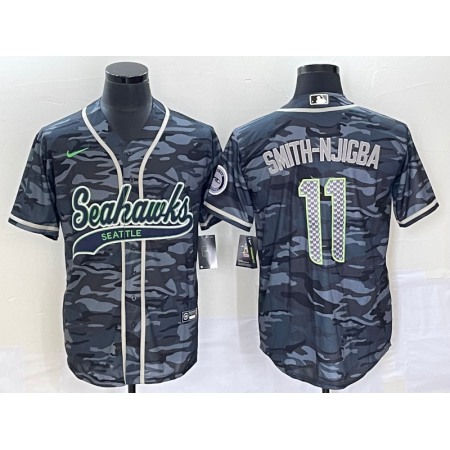 Men's Seattle Seahawks #11 Jaxon Smith-Njigba Grey With Patch Cool Base Stitched Baseball Jersey