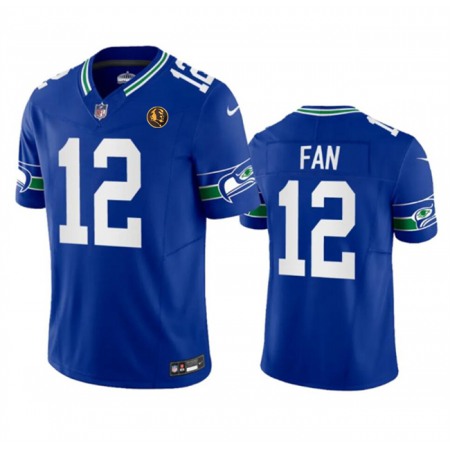 Men's Seattle Seahawks #12 Fan Royal 2023 F.U.S.E. Throwback With John Madden Patch Vapor Limited Stitched Football Jersey