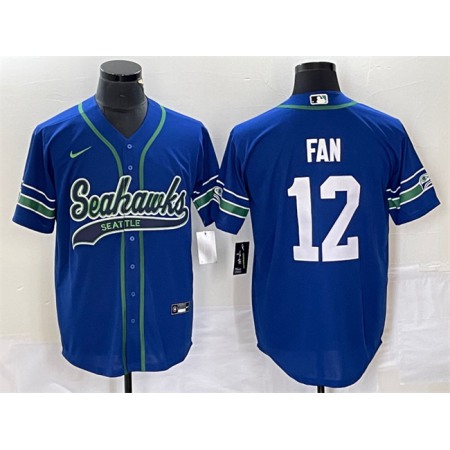 Men's Seattle Seahawks #12 Fan Royal Throwback Cool Base Stitched Baseball Jersey