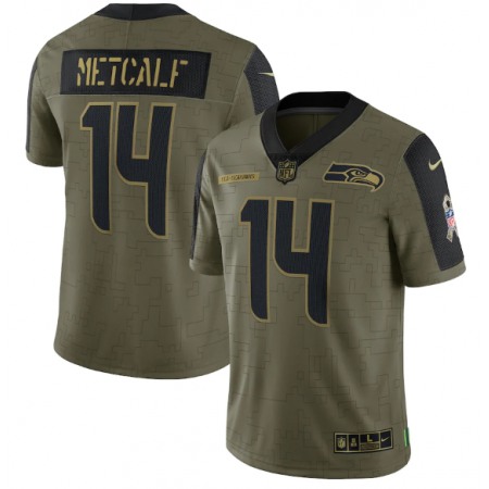 Men's Seattle Seahawks #14 D.K. Metcalf 2021 Olive Salute To Service Limited Stitched Jersey