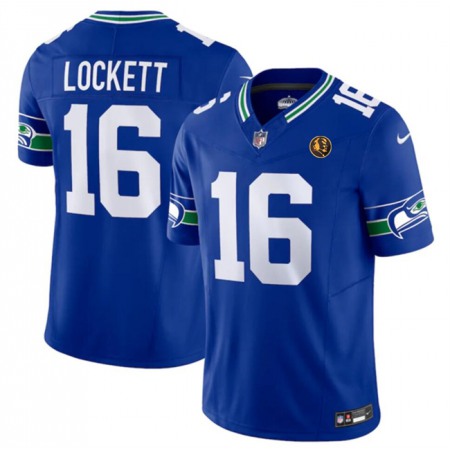 Men's Seattle Seahawks #16 Tyler Lockett Royal 2023 F.U.S.E. Throwback With John Madden Patch Vapor Limited Stitched Football Jersey
