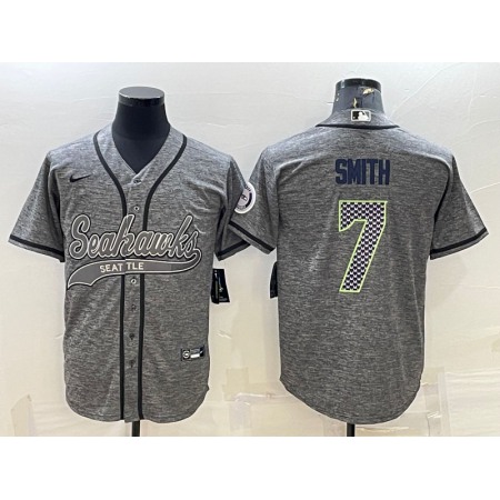Men's Seattle Seahawks #7 Geno Smith Grey With Patch Cool Base Stitched Baseball Jersey