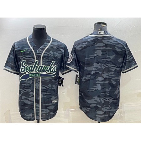 Men's Seattle Seahawks Blank Grey Camo With Patch Cool Base Stitched Baseball Jersey