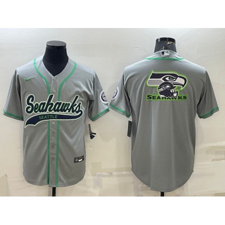 Men's Seattle Seahawks Grey Team Big Logo With Patch Cool Base Stitched Baseball Jersey
