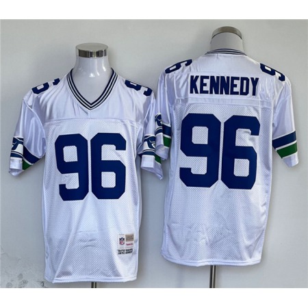 Men's Seattle Seahawks #96 Cortez Kennedy White Throwback Stitched Football Jersey