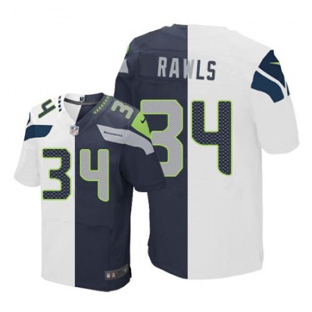 Nike Seahawks #34 Thomas Rawls White/Steel Blue Men's Stitched NFL Elite Split Jersey