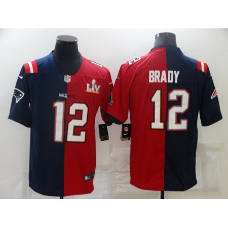 Men's Tampa Bay Buccaneers #12 Tom Brady Red Navy Super Bowl Split GOAT Stitched Jersey