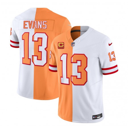 Men's Tampa Bay Buccaneers #13 Mike Evans 2023 F.U.S.E. White/Orange With 4-Star C Patch Split Throwback Limited Stitched Jersey