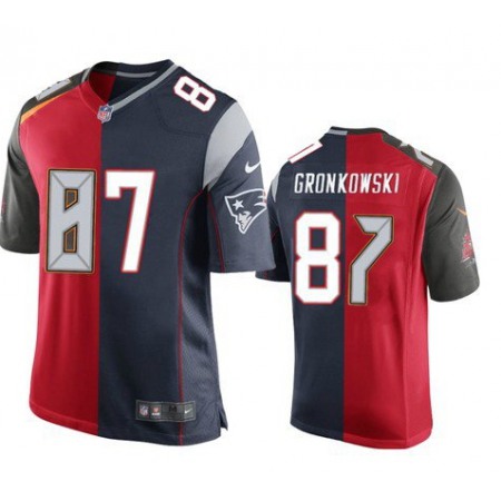 Men's Tampa Bay Buccaneers #87 Rob Gronkowski Red Navy Super Bowl Split GOAT Stitched Jersey