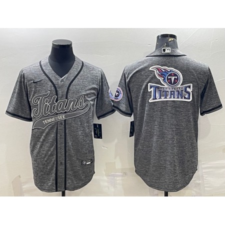 Men's Tennessee Titans Grey Team Big Logo With Patch Cool Base Stitched Baseball Jersey