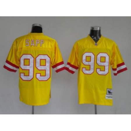 Mitchell and Ness Buccaneers #99 Warren Sapp Stitched 1996 Dark Yellow NFL Jersey