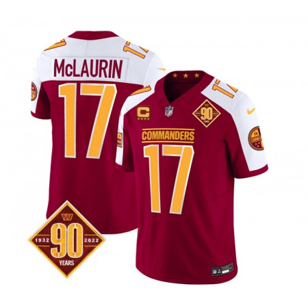 Men's Washington Commanders #17 Terry McLaurin Burgundy/White 2023 F.U.S.E. 90th Anniversary Vapor Limited Stitched Football Jersey