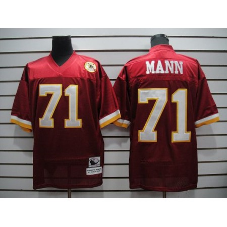 Mitchell and Ness Redskins #71 Charles Mann Red Stitched Throwback NFL Jersey