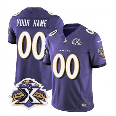Men's Baltimore Ravens Active Player Custom Purple 2023 F.U.S.E With Patch Throwback Vapor Limited Jersey