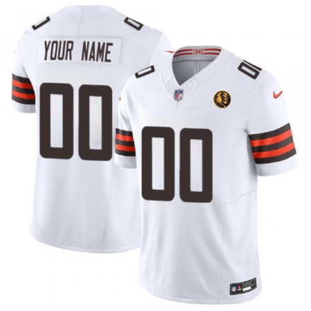 Men's Cleveland Browns Active Player Custom White 2023 F.U.S.E. With John Madden Patch Vapor Limited Stitched Football Jersey