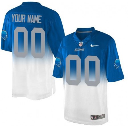 Nike Detroit Lions Customized Blue/White Men's Stitched Elite Fadeaway Fashion NFL Jersey