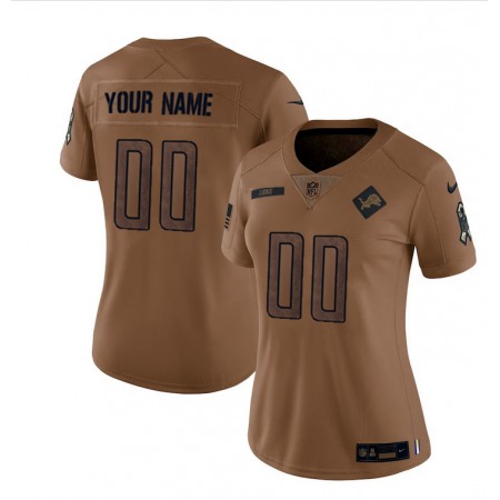 Women's Detroit Lions Active Player Custom Brown 2023 Salute To Service Stitched Jersey(Run Smaller)