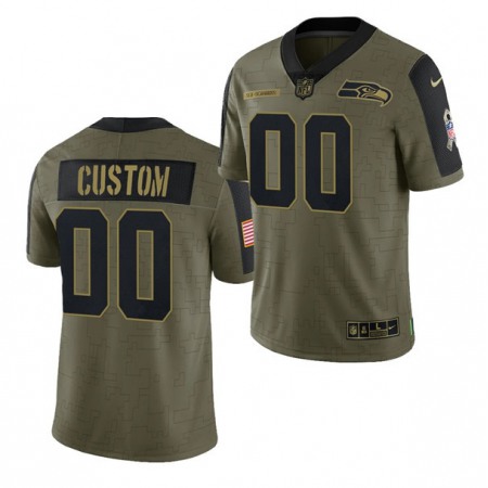Men's Seattle Seahawks ACTIVE PLAYER Custom 2021 Olive Salute To Service Limited Stitched Jersey
