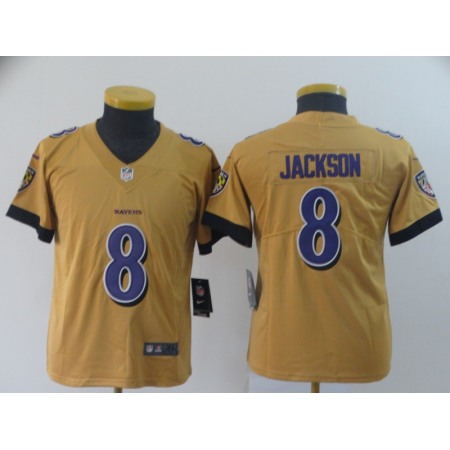 Youth Baltimore Ravens #8 Lamar Jackson Gold Inverted Legend Stitched NFL Jersey
