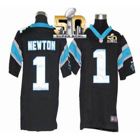 Nike Panthers #1 Cam Newton Black Team Color Super Bowl 50 Youth Stitched NFL Elite Jersey