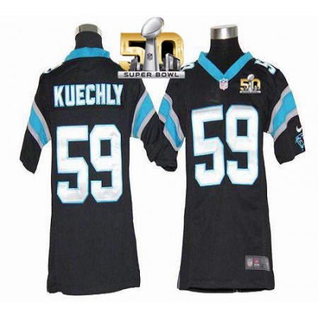 Nike Panthers #59 Luke Kuechly Black Team Color Super Bowl 50 Youth Stitched NFL Elite Jersey