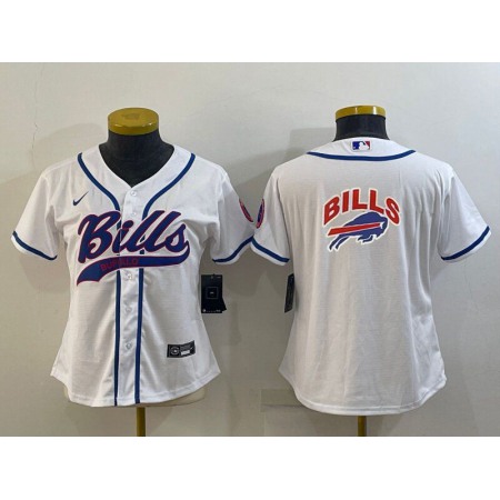 Youth Buffalo Bills White Team Big Logo With Patch Cool Base Stitched Baseball Jersey