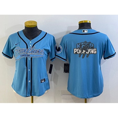Youth Carolina Panthers Blue Team Big Logo With Patch Cool Base Stitched Baseball Jersey