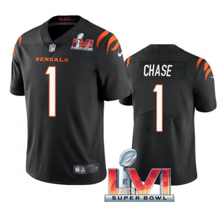 Youth Cincinnati Bengals #1 Ja'Marr Chase 2022 Black Super Bowl LVI Vapor Limited Stitched Jersey