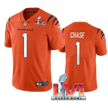Youth Cincinnati Bengals #1 Ja'Marr Chase 2022 Orange Super Bowl LVI Vapor Limited Stitched Jersey