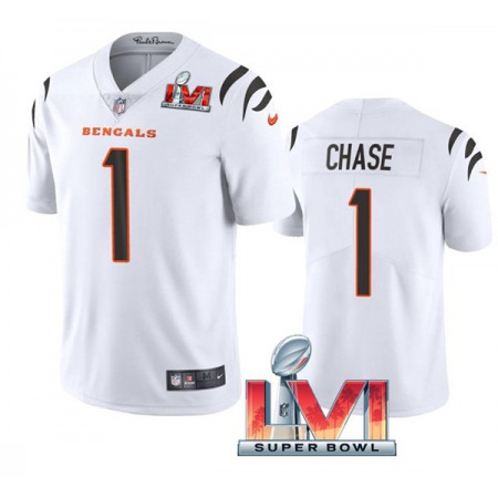 Youth Cincinnati Bengals #1 Ja'Marr Chase 2022 White Super Bowl LVI Vapor Limited Stitched Jersey