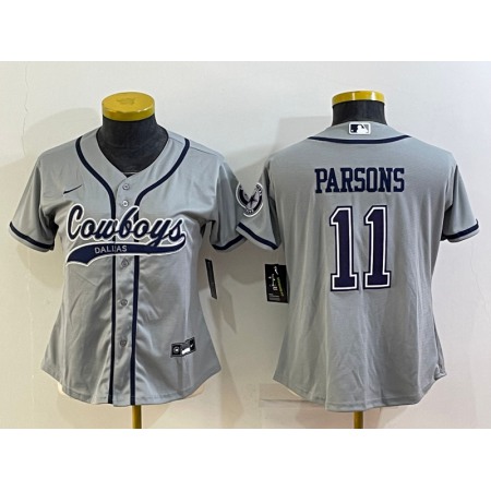 Youth Dallas Cowboys #11 Micah Parsons Grey With Patch Cool Base Stitched Baseball Jersey