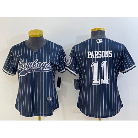 Youth Dallas Cowboys #11 Micah Parsons Navy With Patch Cool Base Stitched Baseball Jersey