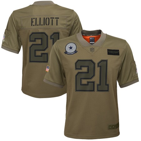 Youth Dallas Cowboys #21 Ezekiel Elliott 2019 Camo Salute To Service Stitched NFL Jersey