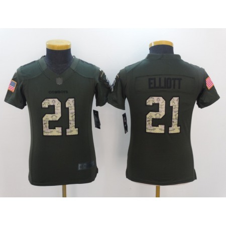 Youth Dallas Cowboys #21 Ezekiel Elliott Army Green Salute to Service Limited Stitched NFL Jersey