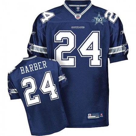 Cowboys #24 Marion Barber Navy Blue With Team 50TH Patch Stitched Youth NFL Jersey