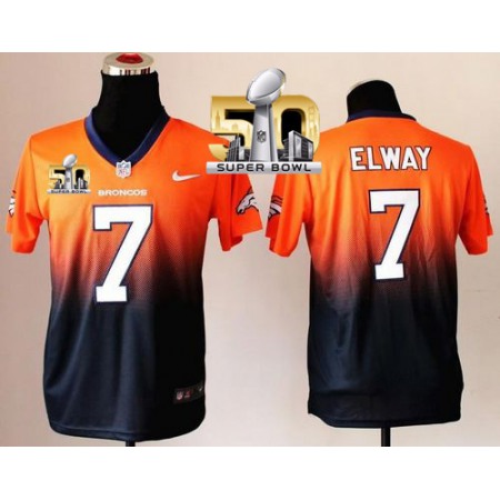 Nike Broncos #7 John Elway Orange/Blue Super Bowl 50 Youth Stitched NFL Elite Fadeaway Fashion Jersey