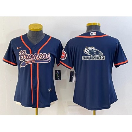 Youth Denver Broncos Navy Team Big Logo With Patch Cool Base Stitched Baseball Jersey